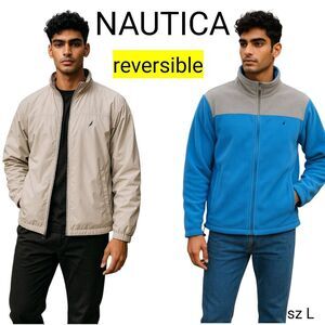 Nautica Reversible Lightweight Windbreaker Fleece Blue Gray Jacket